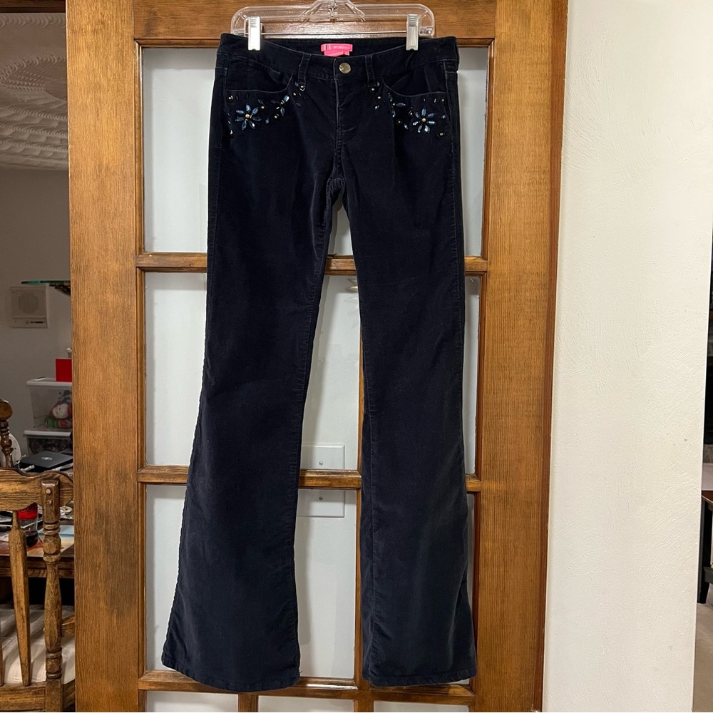 BCBGirls Velvet Flared Jeans With Embellishments Navy Y2K Size 0